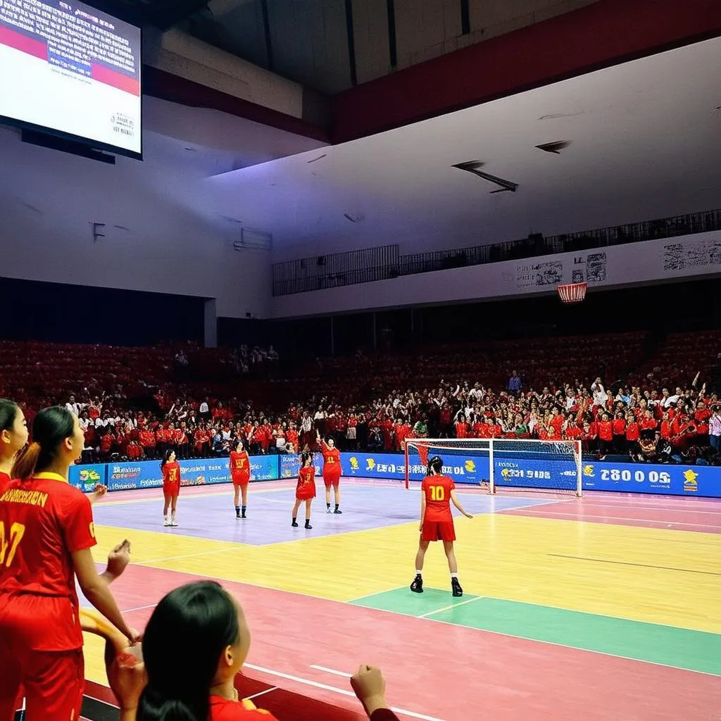 The Vietnamese women's volleyball team is playing with all their might