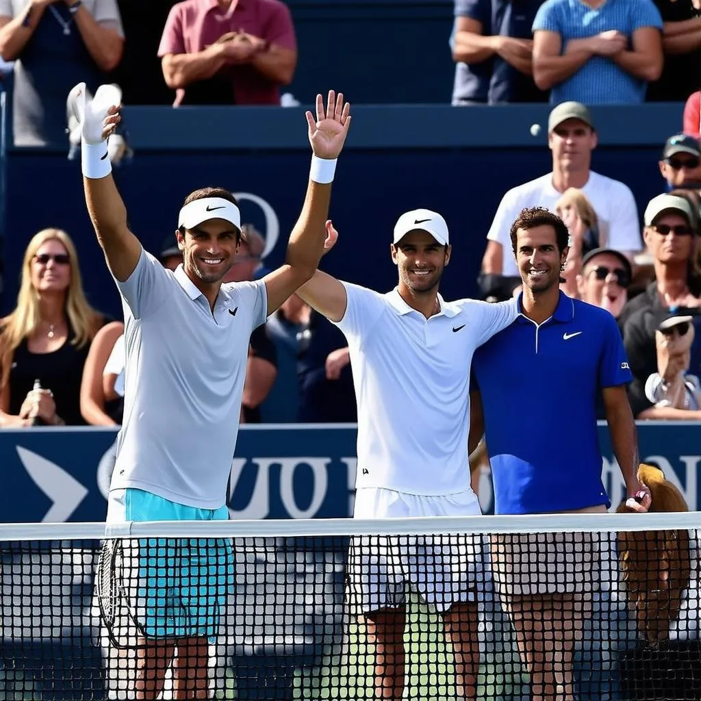 Các tay vợt chào khán giả tại US Open