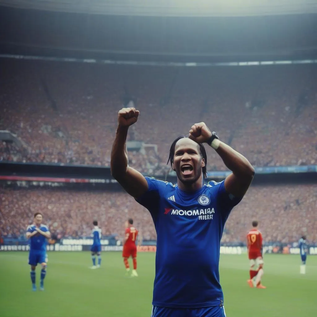 Didier Drogba ăn mừng bàn thắng