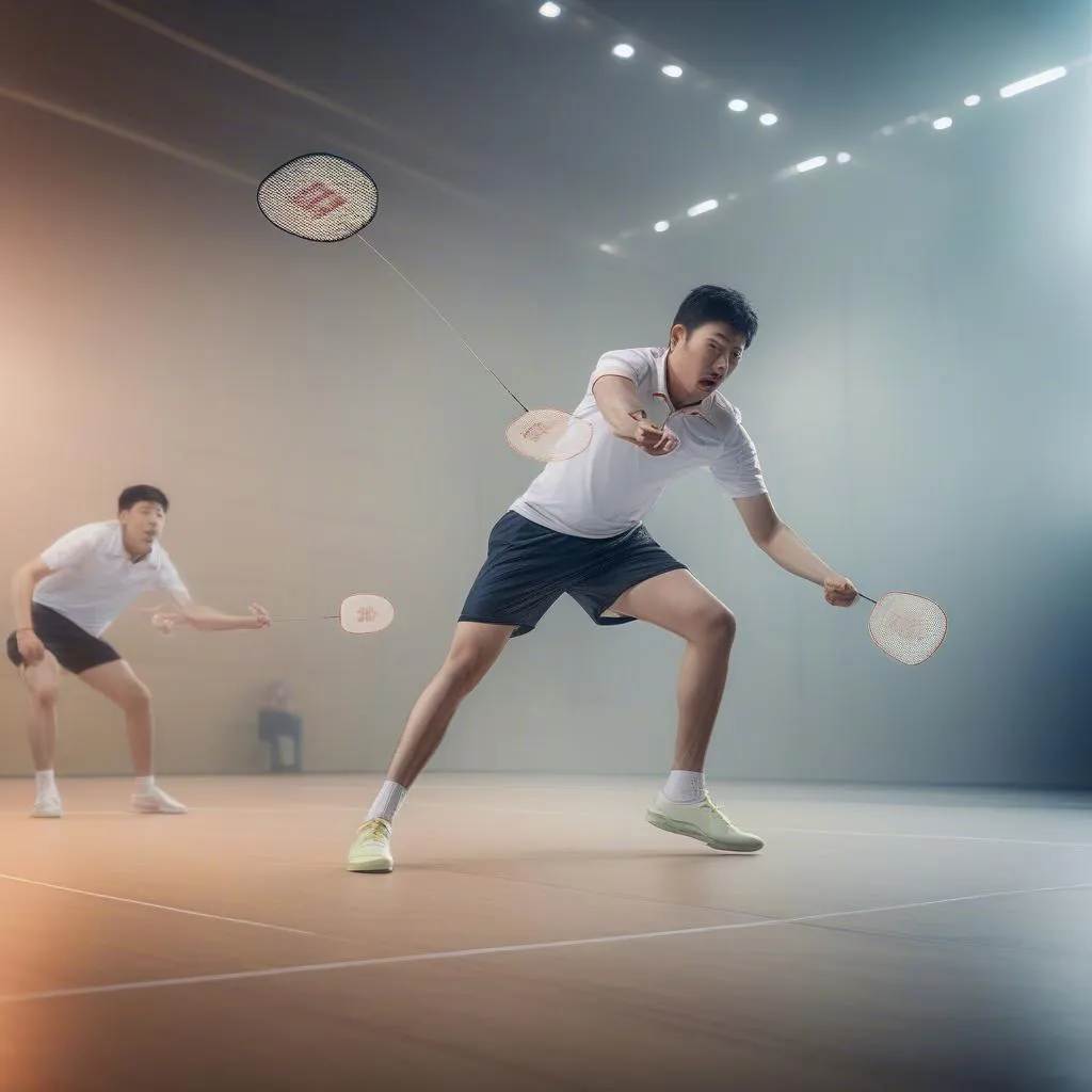 Lin Dan và Viktor Axelsen trong một pha tranh bóng nảy lửa