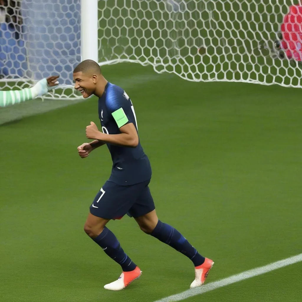 Mbappe Celebrates Goal at the 2018 World Cup