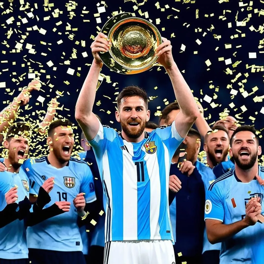 Messi giương cao cúp vàng World Cup