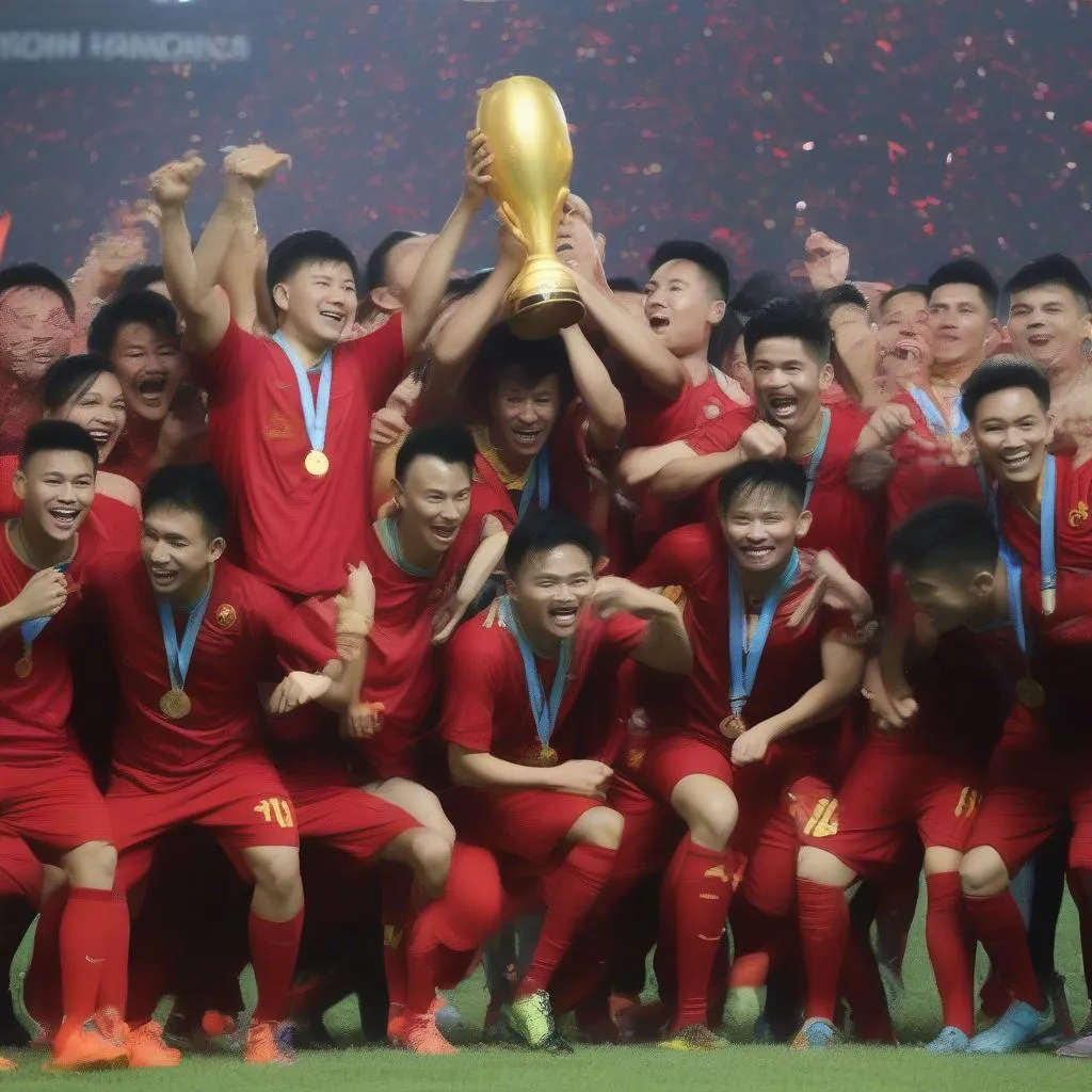 Ảnh đội tuyển Việt Nam nâng cao chiếc cúp vô địch AFF Cup 2018