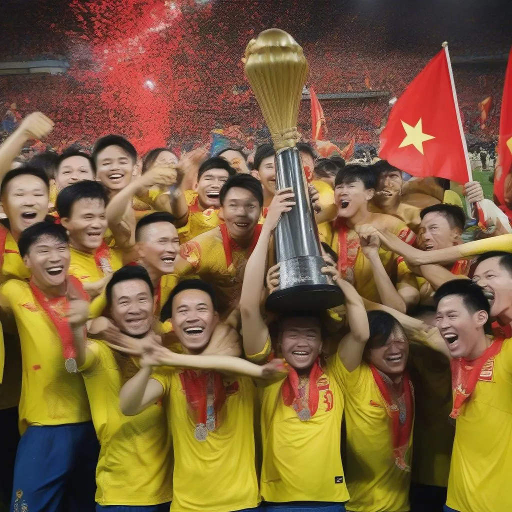 Hình ảnh đội tuyển Việt Nam nâng cao chiếc cúp vô địch AFF Suzuki Cup 2018