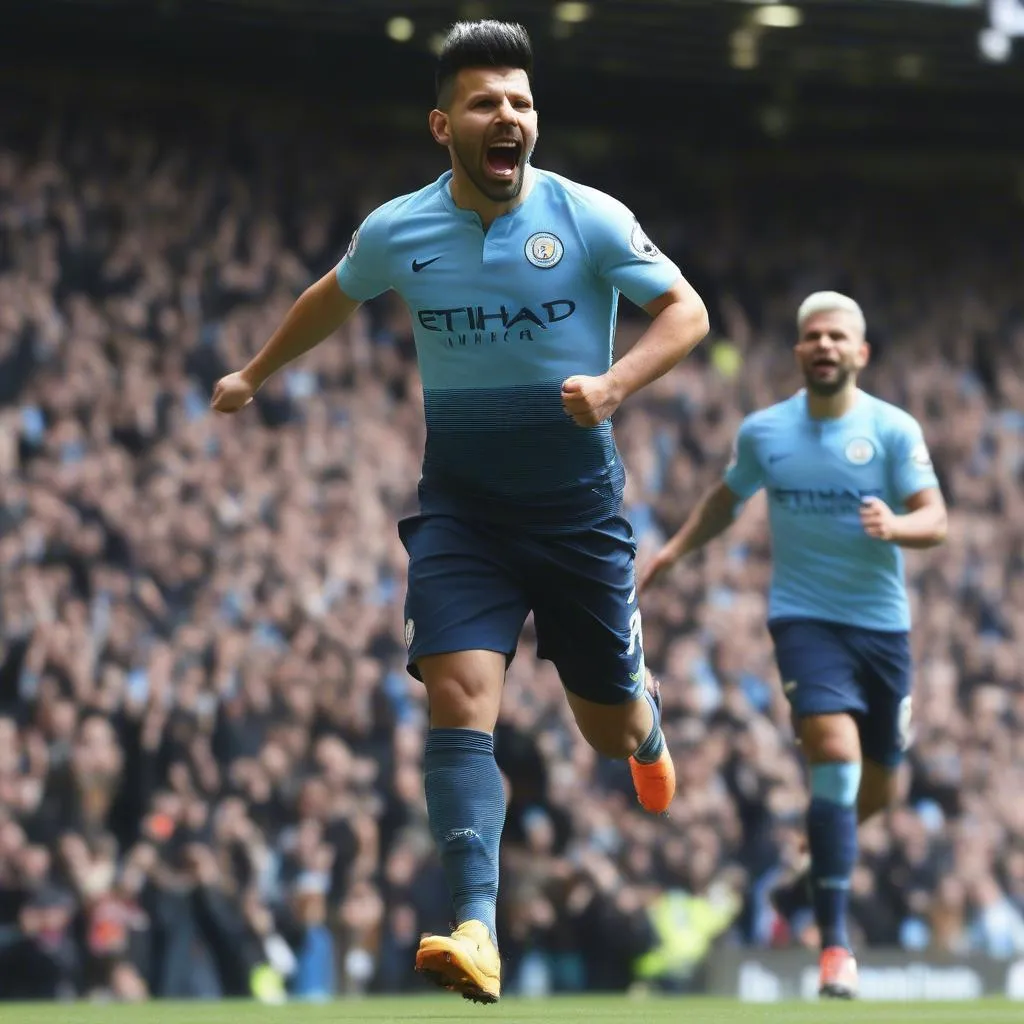 Aguero celebrates his goal