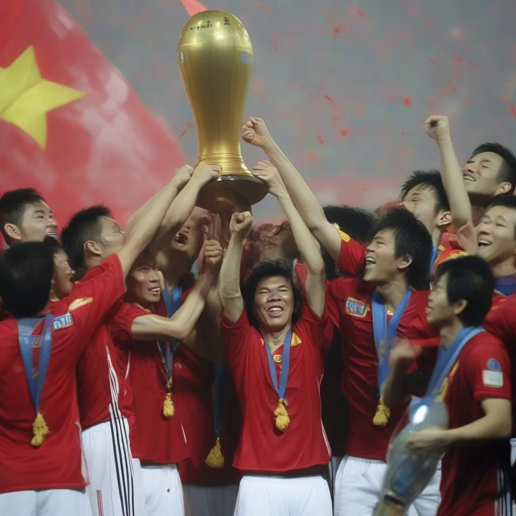 Hình ảnh đội tuyển Việt Nam nâng cao cúp vô địch AFF Cup 2008