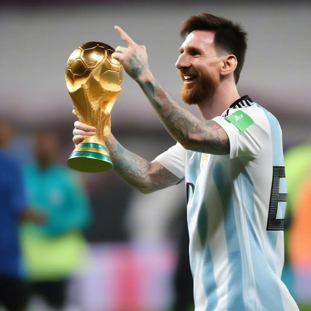 Lionel Messi nâng cao cúp vàng World Cup 2022