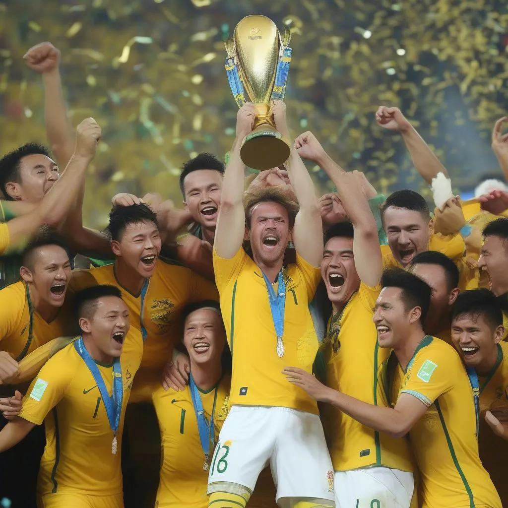 Đội tuyển Australia nâng cao chiếc cúp vô địch Asian Cup 2015