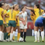 Hình ảnh hai đội tuyển Australia và Anh đối đầu trong trận bán kết World Cup nữ