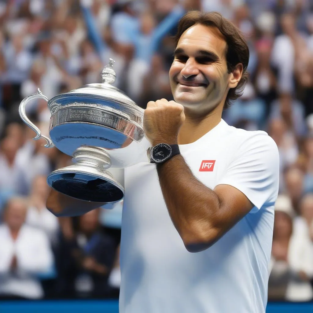 Roger Federer nâng cao chiếc cúp vô địch Australian Open 2018