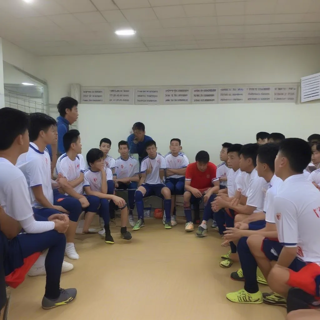 Ban huấn luyện U15 Việt Nam đang huấn luyện các cầu thủ