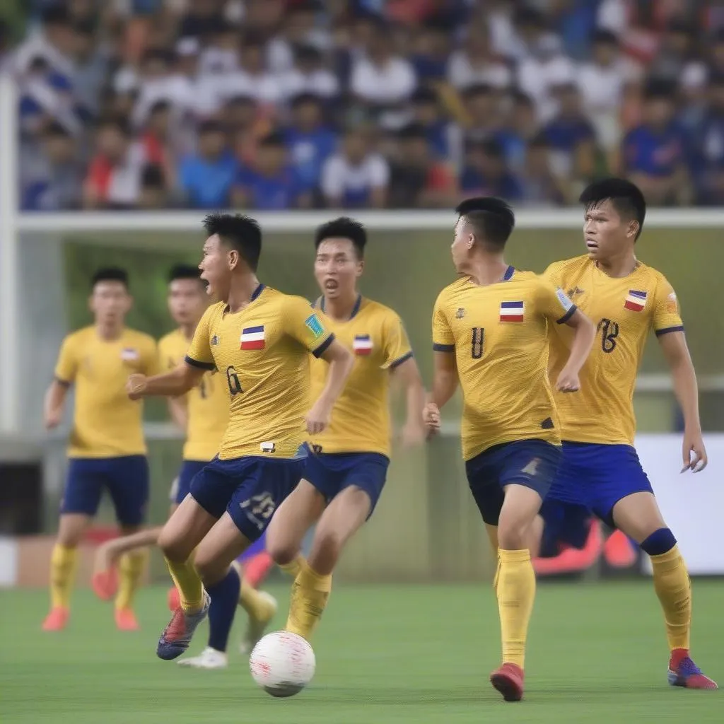 Cầu thủ Thái Lan thể hiện tinh thần thi đấu quyết liệt trong trận bán kết AFF Cup 2022