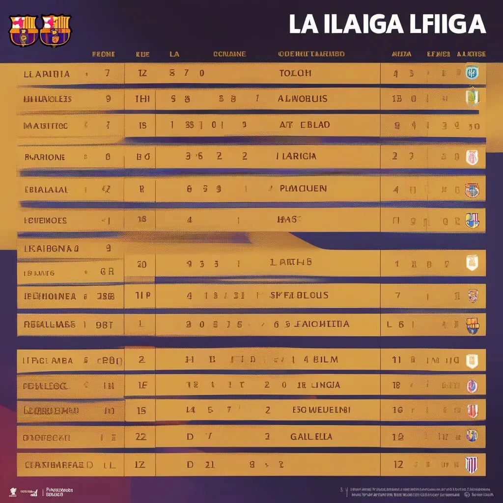 Bảng xếp hạng La Liga - Barcelona 