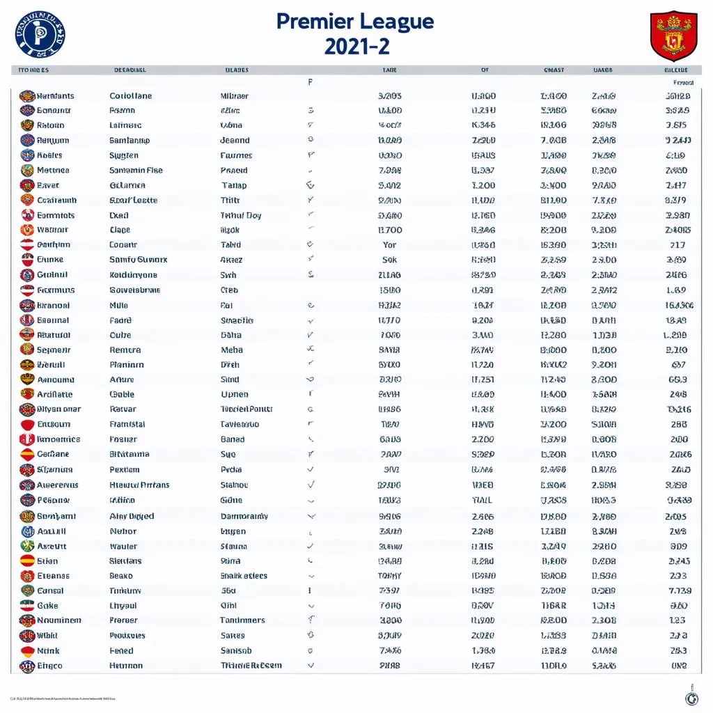 Bảng xếp hạng Premier League 2021-22