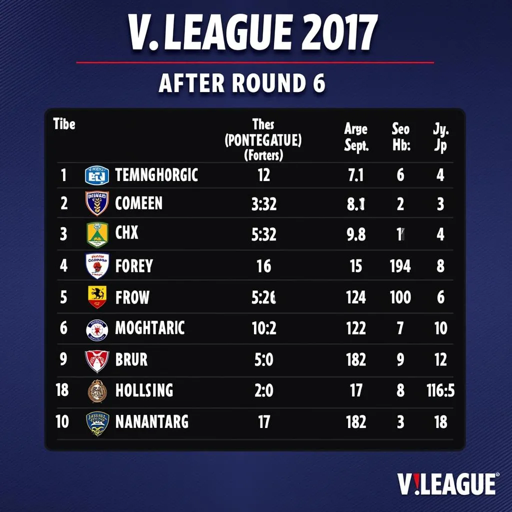 Bảng xếp hạng V.League 2017 sau vòng 6