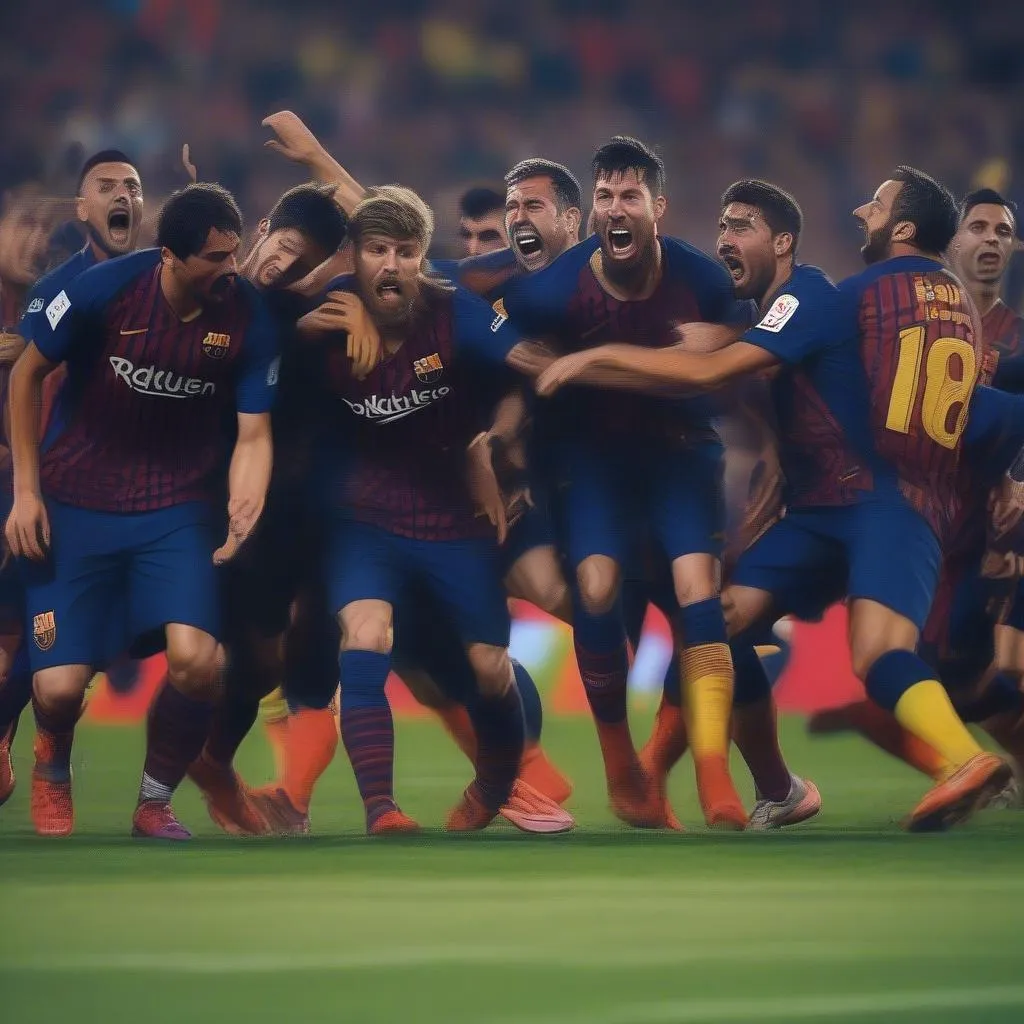 Barcelona's players showing strong spirit during a match