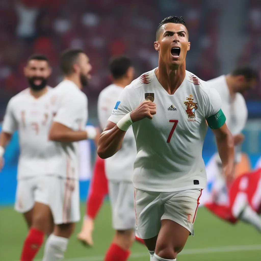 Hình ảnh Cristiano Ronaldo ghi bàn trong trận bán kết UEFA Nations League 2020-2021