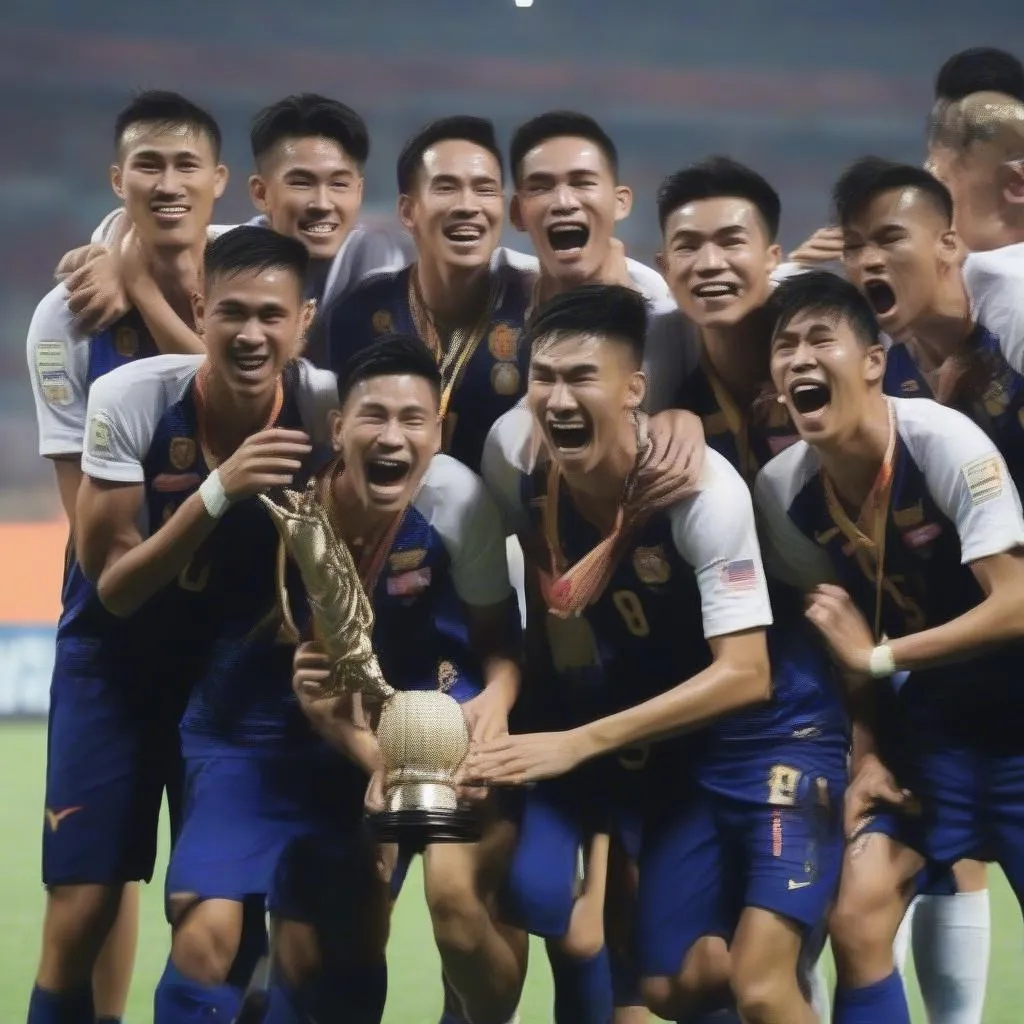 Hình ảnh đội tuyển bóng đá nam Thái Lan đăng quang ngôi vô địch SEA Games 29