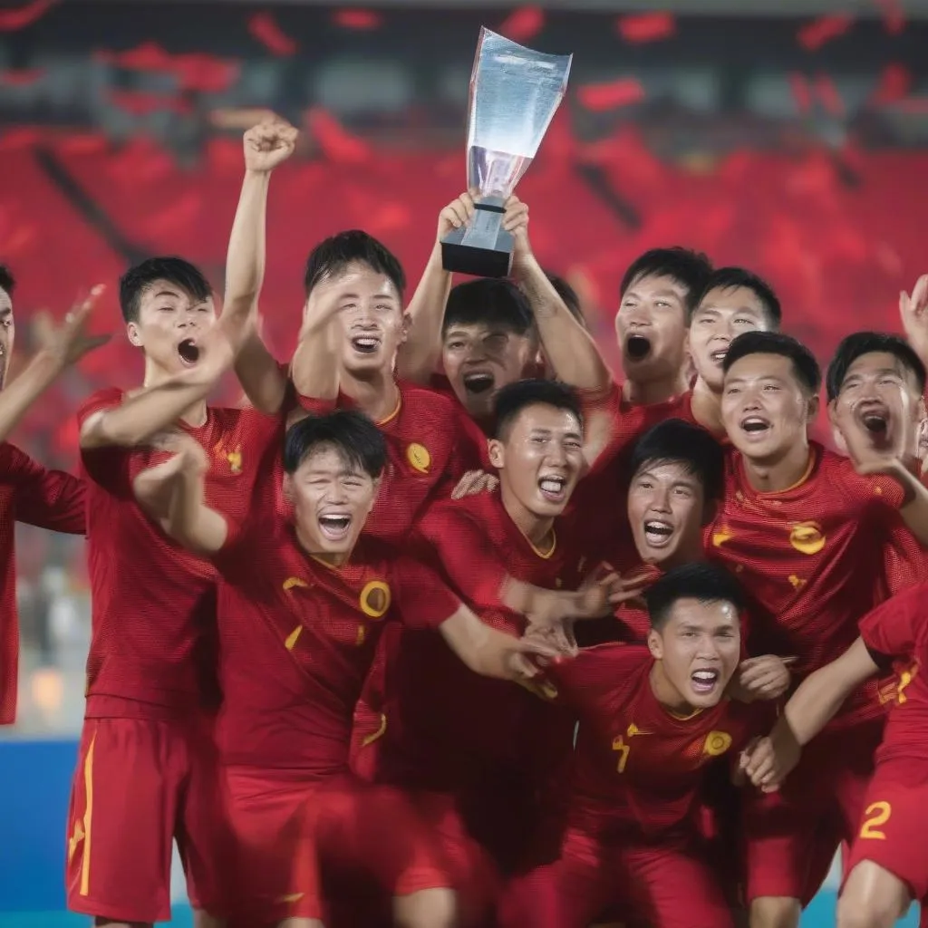 Hình ảnh minh họa về đội tuyển U23 Việt Nam nâng cúp vô địch SEA Games 31.