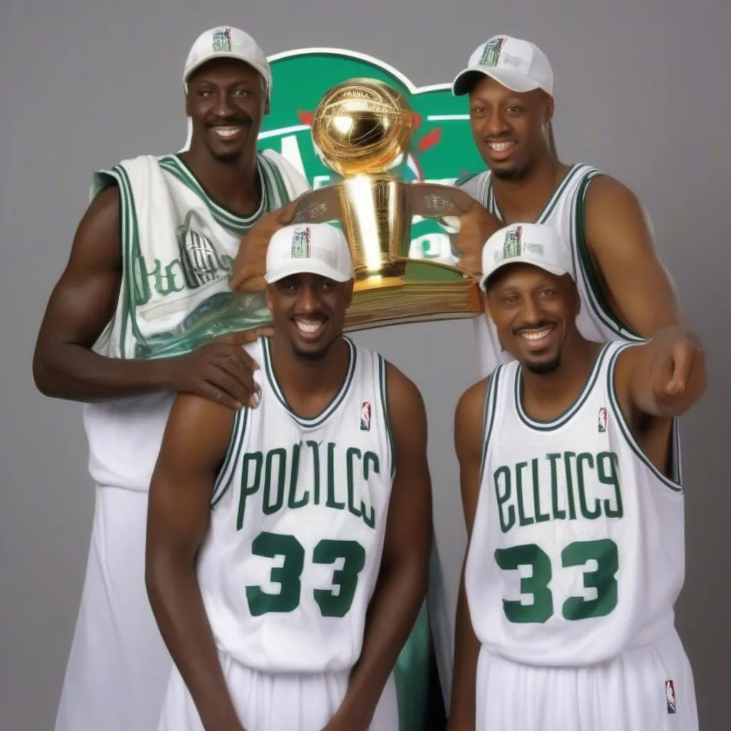 Larry Bird, Kevin Garnett, và Paul Pierce cùng ăn mừng chức vô địch NBA năm 2008