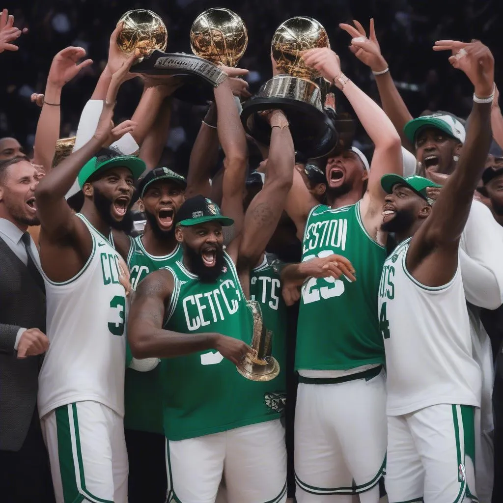 Hình ảnh Boston Celtics nâng cao cúp Larry O'Brien