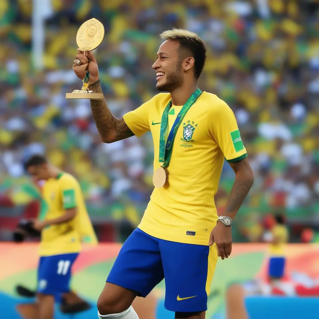 Neymar nâng cao chiếc cúp vô địch Olympic 2016