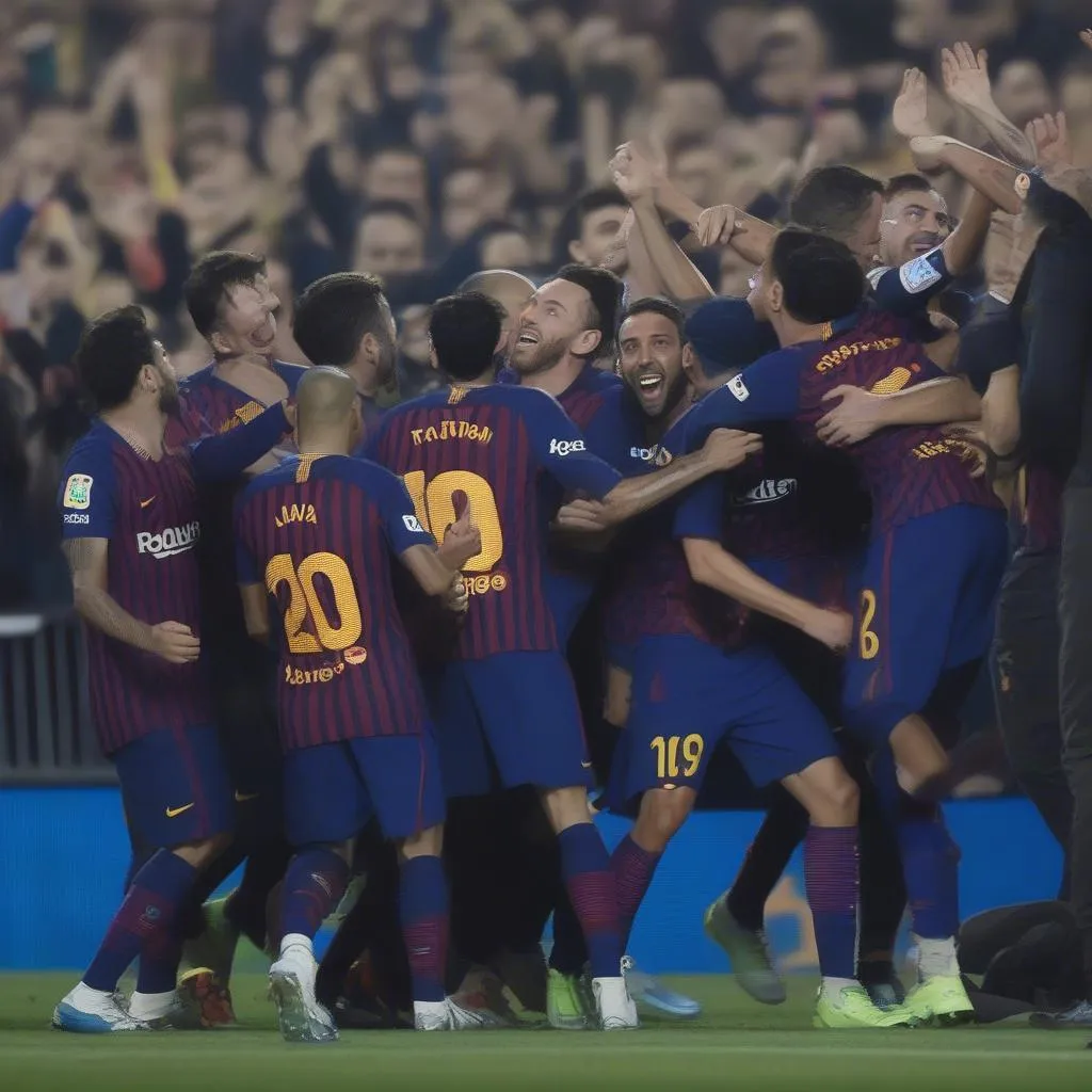 Các cầu thủ Barca ăn mừng chiến thắng