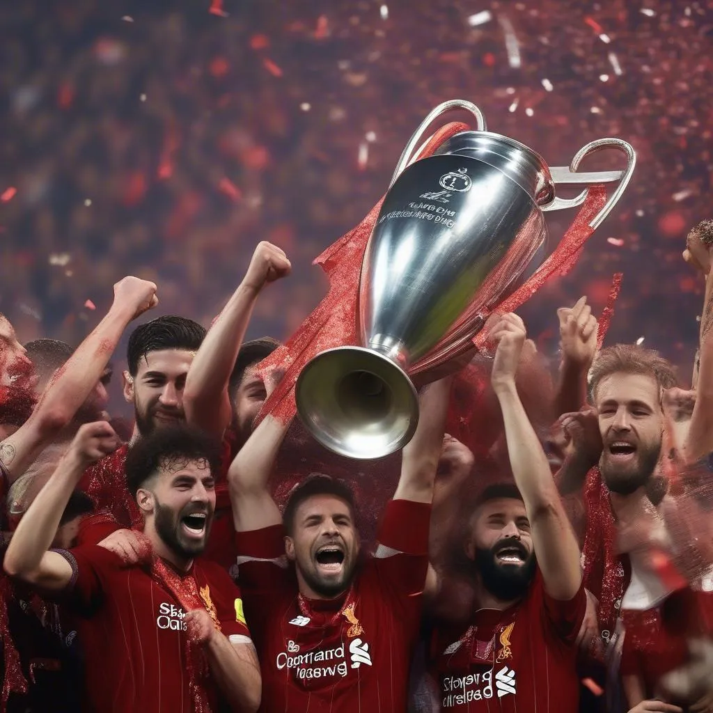 Các cầu thủ Liverpool nâng cao chiếc cup C1