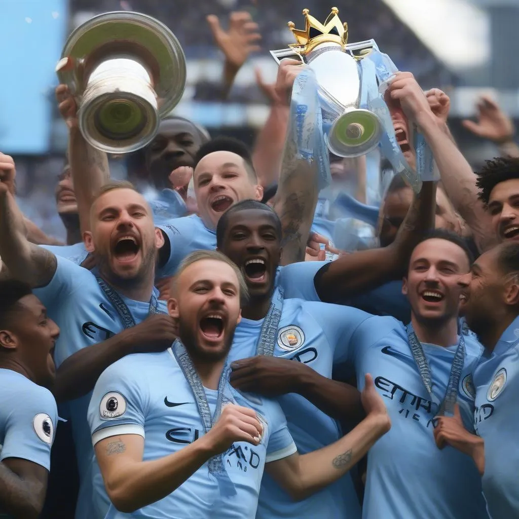 Đội Hình Manchester City Ăn Mừng Chiến Thắng Ngoại Hạng Anh