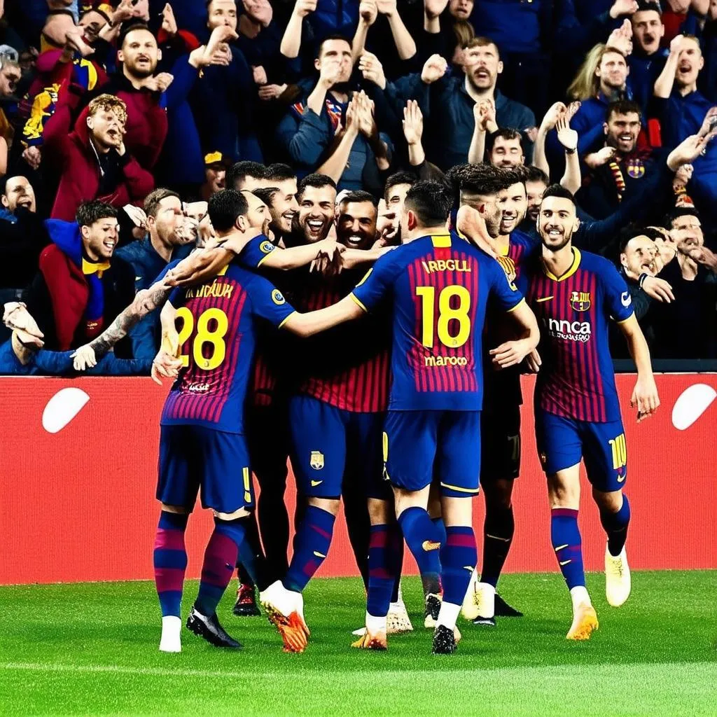 Cầu Thủ Barca Ăn Mừng Bàn Thắng