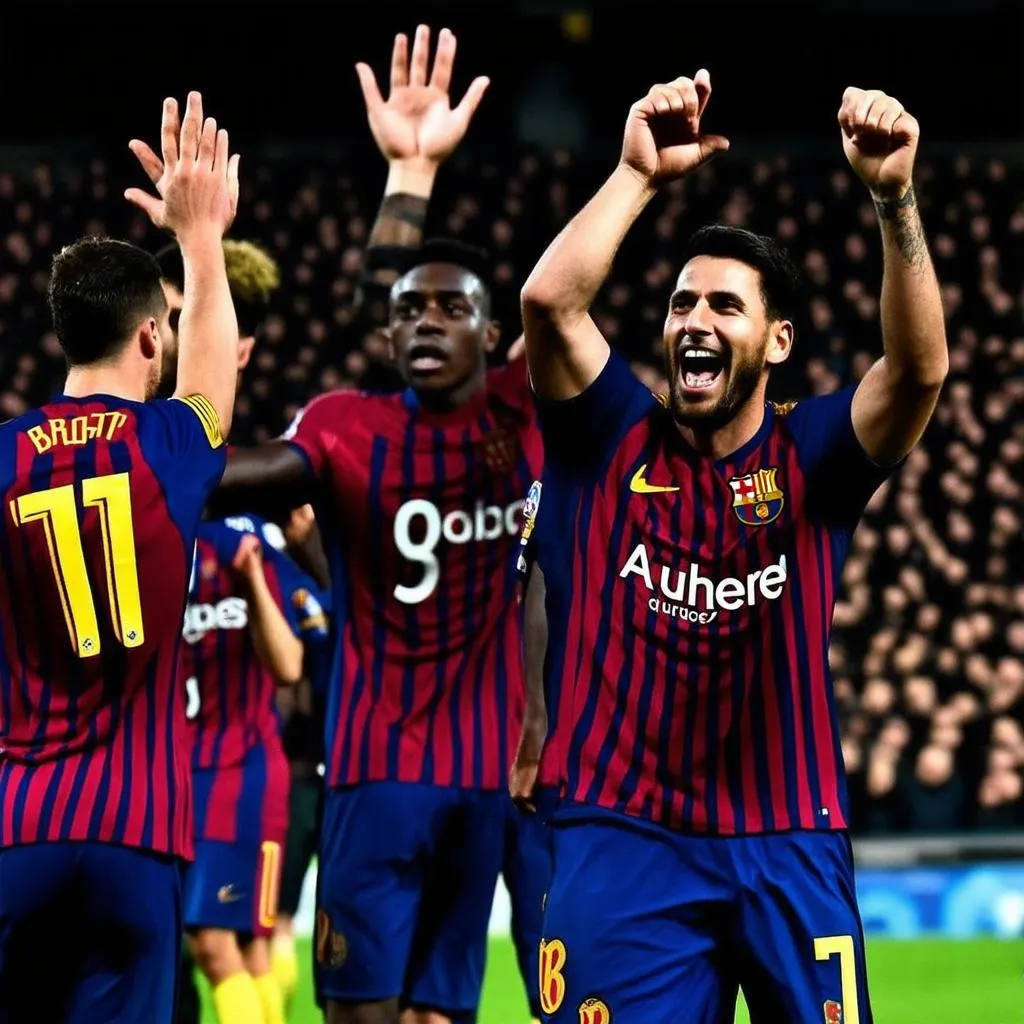 Cầu thủ Barca ăn mừng chiến thắng