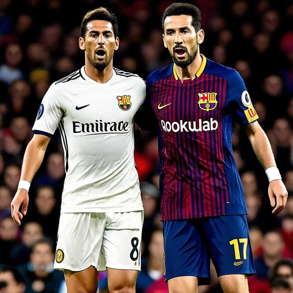 Cầu thủ Barca Real tranh chấp bóng