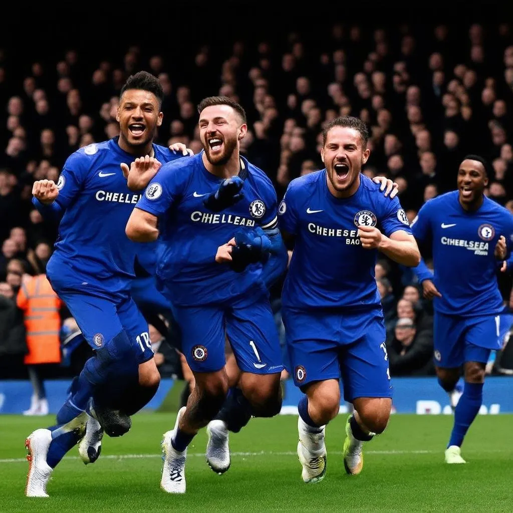 Cầu thủ Chelsea ăn mừng bàn thắng