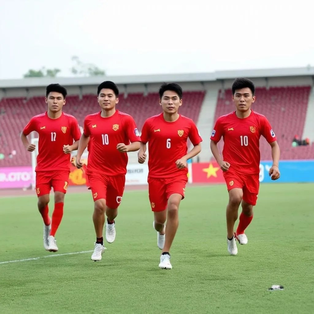 Cầu thủ HAGL chạy trên sân Pleiku