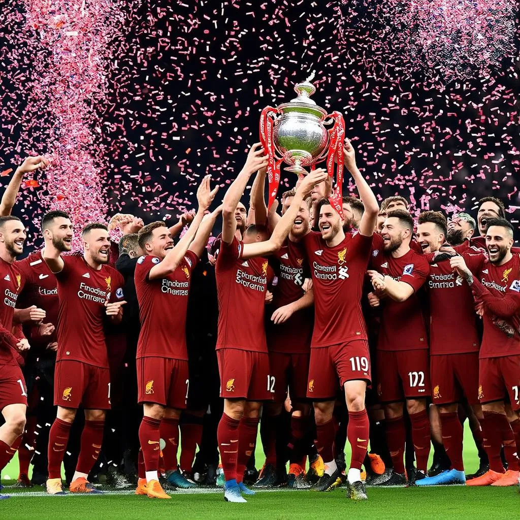 Cầu thủ Liverpool ăn mừng chiến thắng Siêu cúp Châu Âu 2019