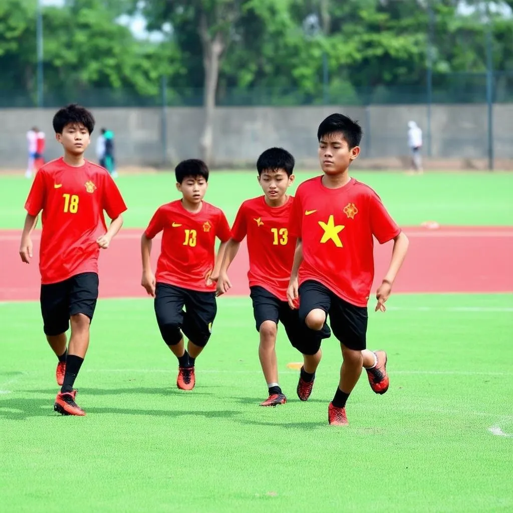 Cầu thủ U15 tập luyện