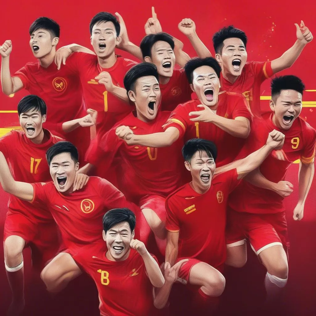 Vietnamese players celebrate a goal