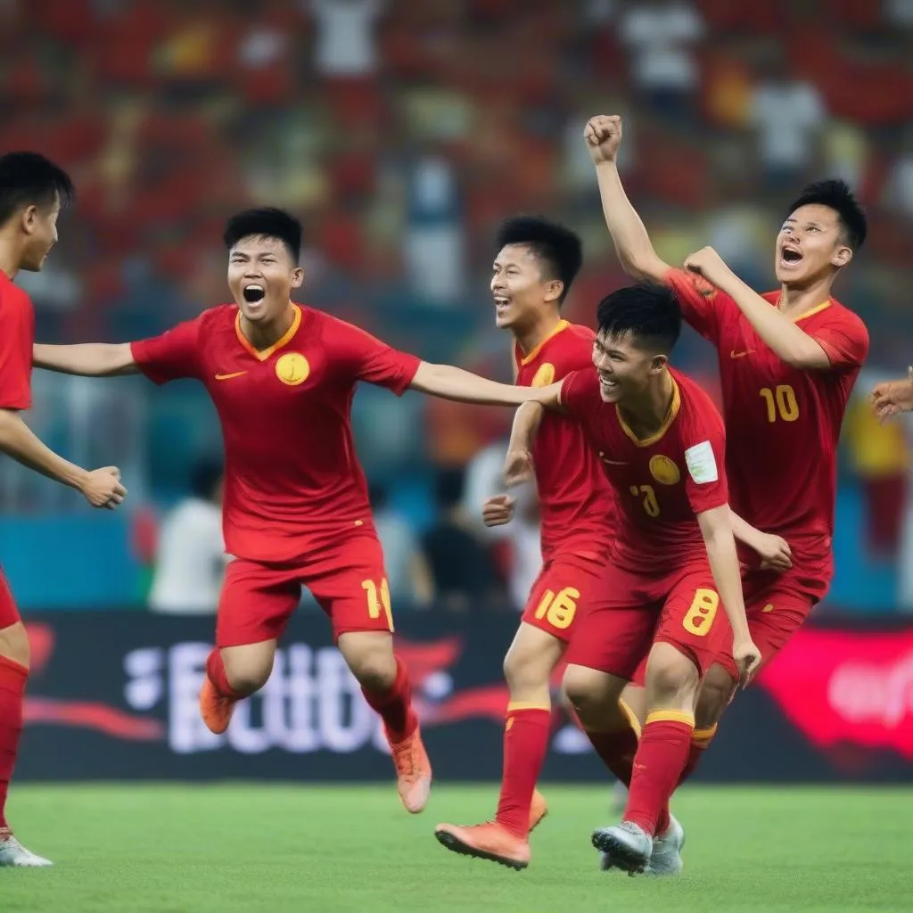 Cầu thủ Việt Nam ăn mừng bàn thắng AFF Cup 2018