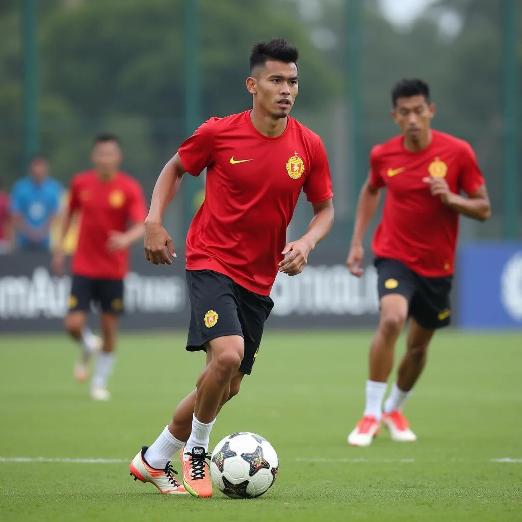 Vietnamese football players training