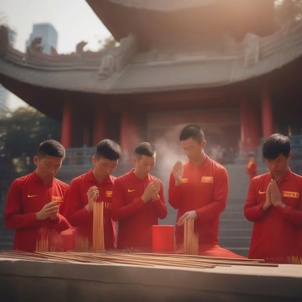 Vietnamese players pray before the match