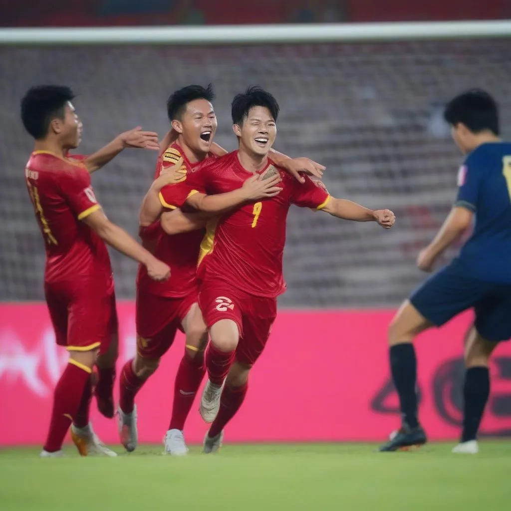 Công Phượng ăn mừng bàn thắng Asian Cup 2019