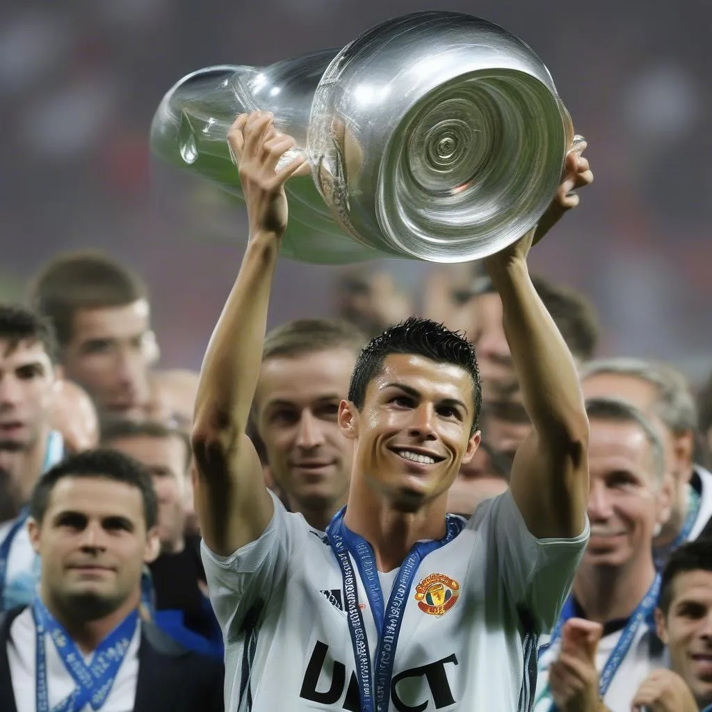 Ronaldo với chiếc cúp Champions League 2008