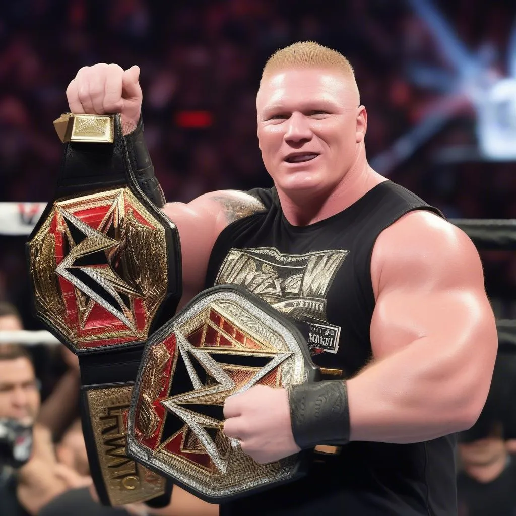 Brock Lesnar giữ WWE Championship và Universal Championship