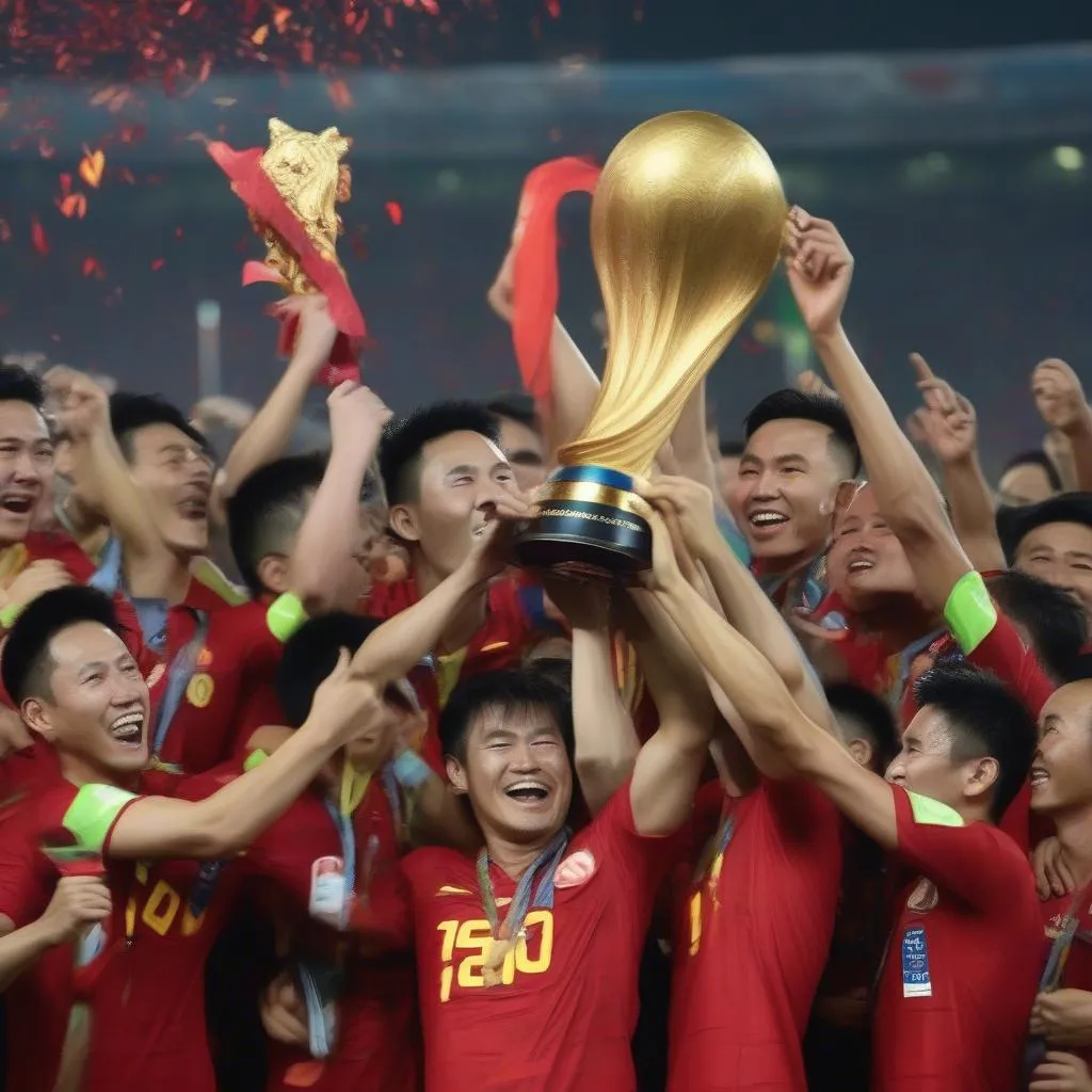 Hình ảnh đội tuyển Việt Nam nâng cao cúp vô địch AFF Suzuki Cup 2018