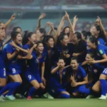 Thailand women's national football team celebrating victory