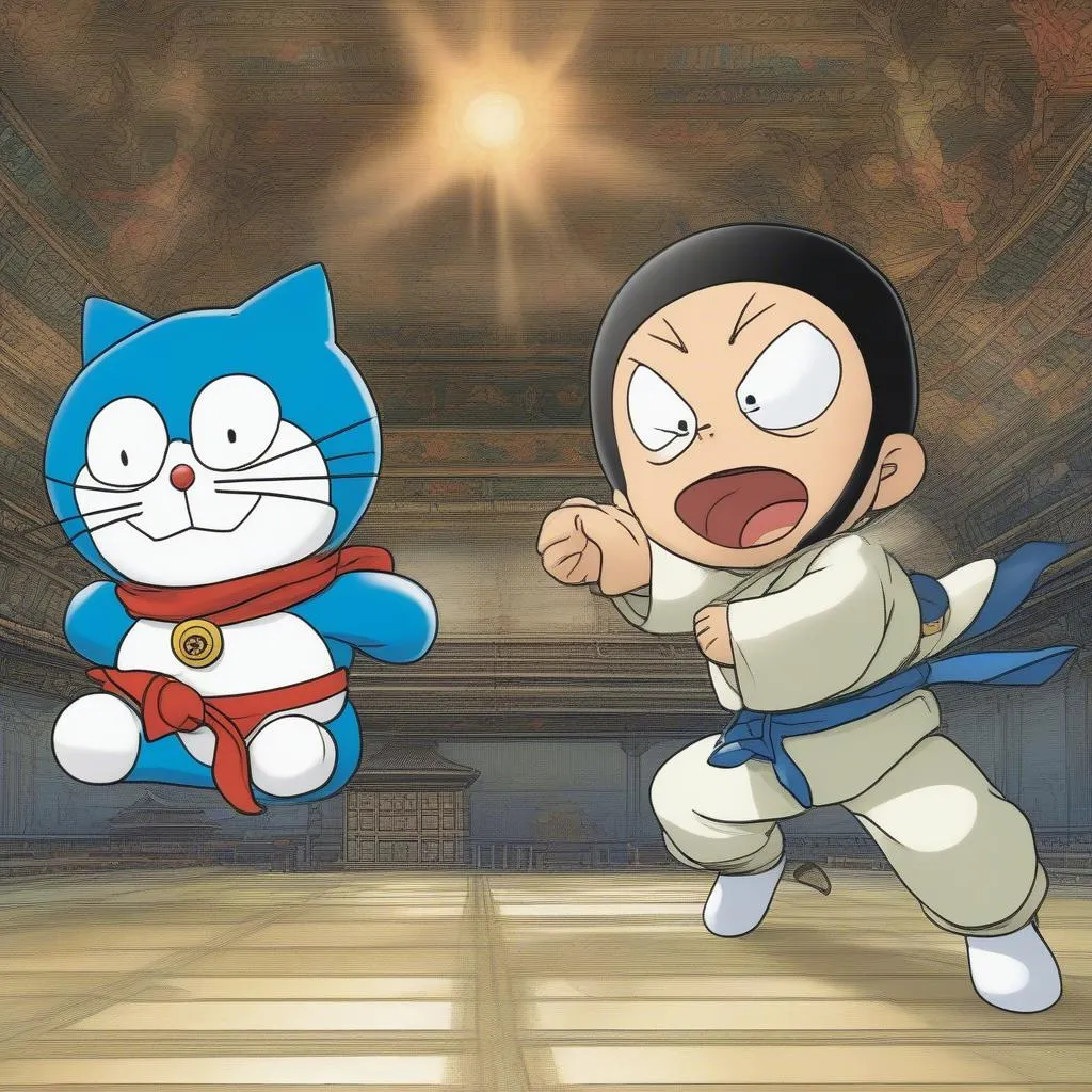 Doraemon và Chaien trong trận đấu võ thuật