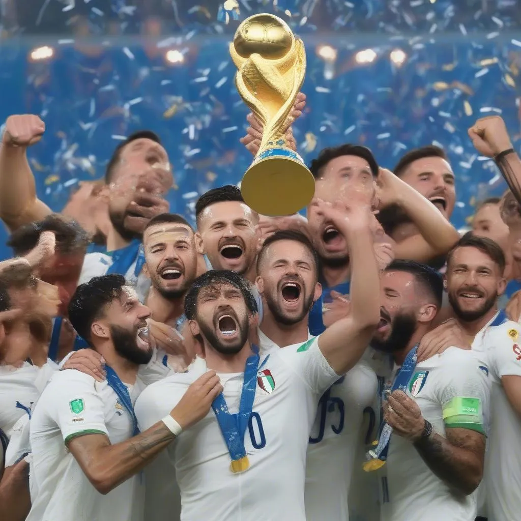 Hình ảnh đội tuyển Italia nâng cao cúp vô địch Euro 2020