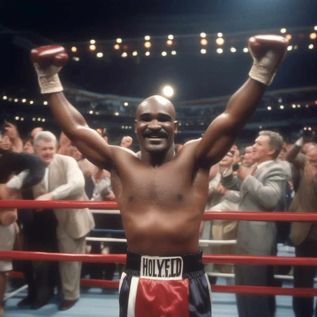 Evander Holyfield ăn mừng chiến thắng