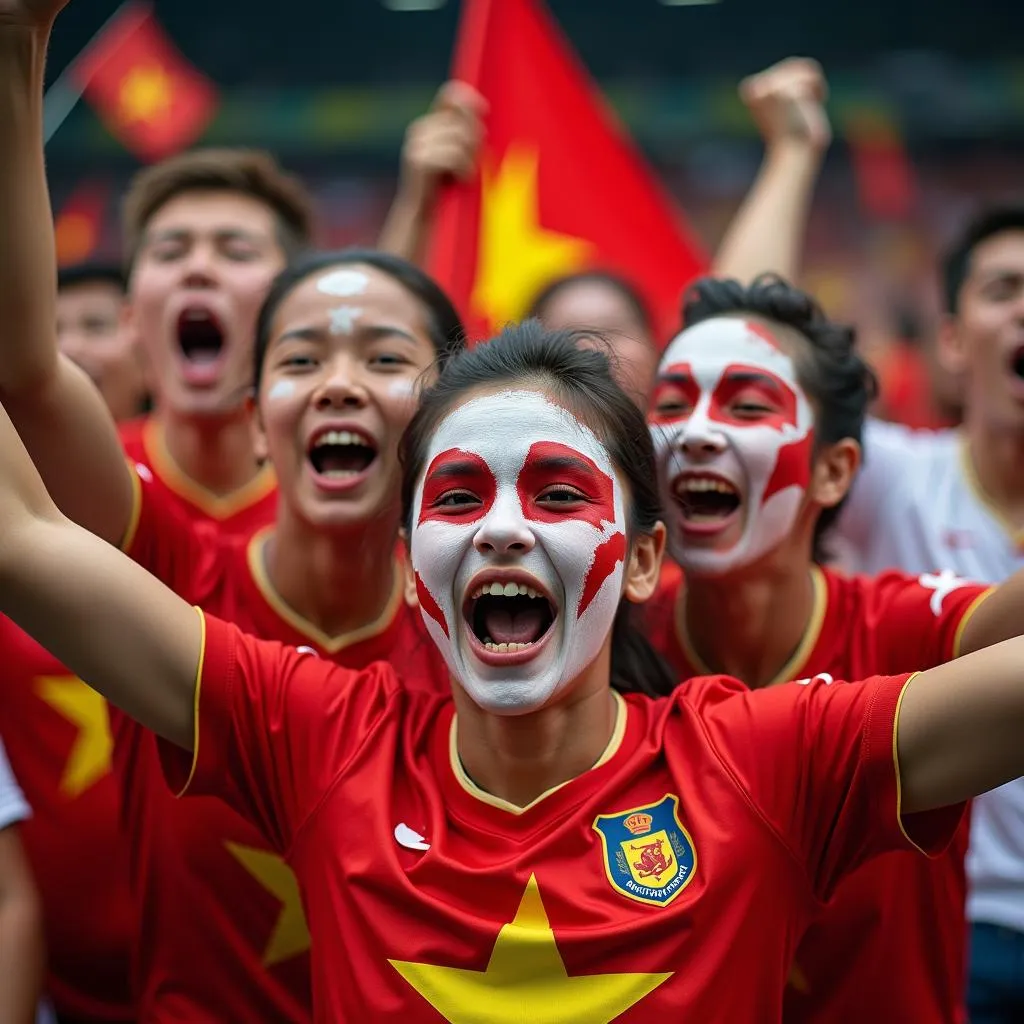 Vietnamese football fans cheering