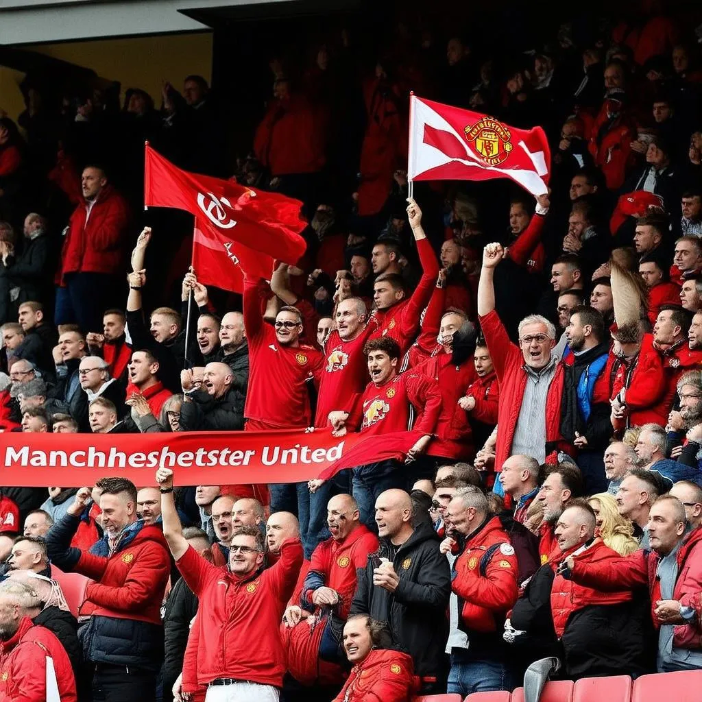 Cổ động viên MU trên khán đài Old Trafford